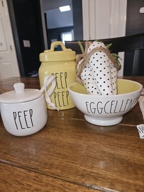Rae Dunn Easter Themed- Farmhouse, Ceramic Kitchen 3 Piece Set
